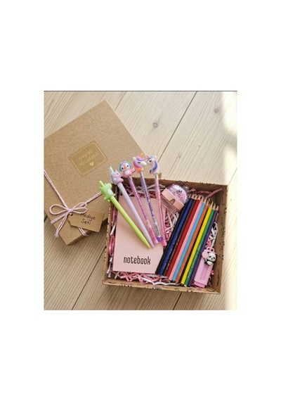 Pembe Unicorn Ve Arkadaşları Boyama Kalemli Doğum Günü Hediye Kırtasiye Seti