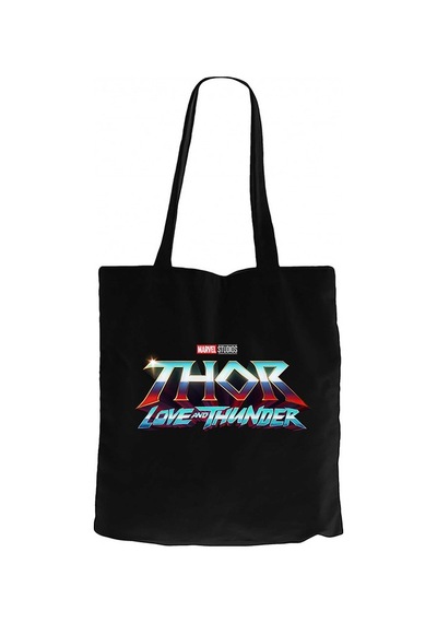 Thor Love And Thunder Logo Blue Siyah Kanvas Bez Çanta Siyah