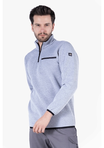 3 İplik Dik Yakalı Fermuarlı Sweatshirt Gri Melanj