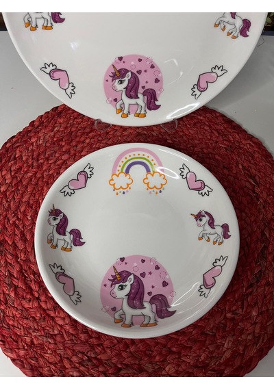 5 Parça Pembe Unicorn Model Çocuk Bebek Yemek Takımı Beslenme Seti Çok Renkli