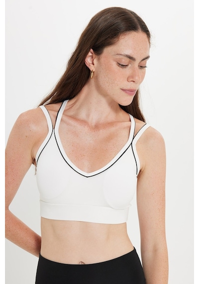 Tudors Kadın Slim Fit Dar Kesim Çapraz Bağlamalı Askılı V Yaka Beyaz Crop-52790