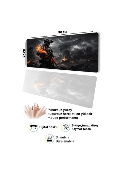 Sonictouch Klavye Mousepad 40x90cm Dikişsiz Pürüzsüz Sıvı Geçirmez Kaymaz Taban Ateş Hattı