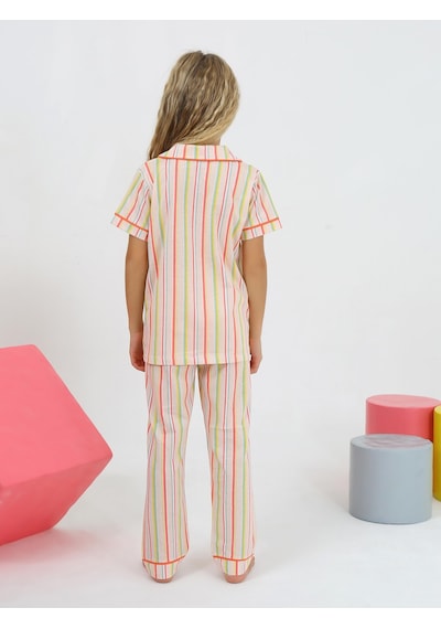 Kız Çocuk Kısa Kollu %100 Pamuklu Düğmeli Pijama Takımı Alice Somon SOMON