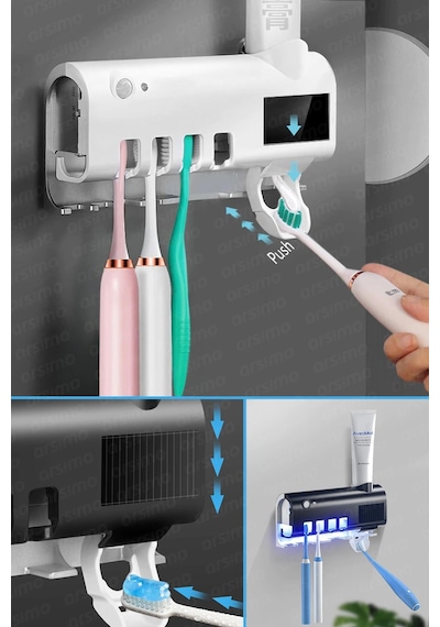 Arsimo Akıllı Uv Sterilizatör Diş Macunu Sıkacağı | Güneş Enerjili Uv Sterilizatör 4'Lü Diş Fırçası Diğer