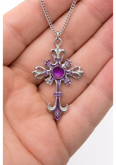 Mor Renk Kaplama Gotik Haç Kolye Unisex Metal Zincir Aksesuar Çok renkli