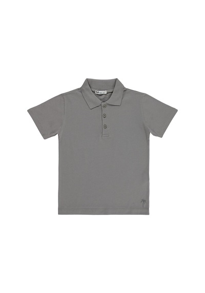 Civil Boys Palmiye Nakışlı Polo Yaka 10-13 Yaş Tişört - Gri Açık Gri