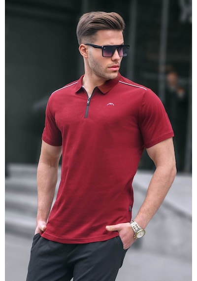 Madmext Erkek Bordo Basic Fermuarlı Polo Tişört 6076 Bordo