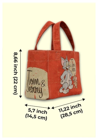 Dogo Kadın Vegan Turuncu Medium Tote Bag - Warner Bros Tom & Jerry Tasarım Oranj
