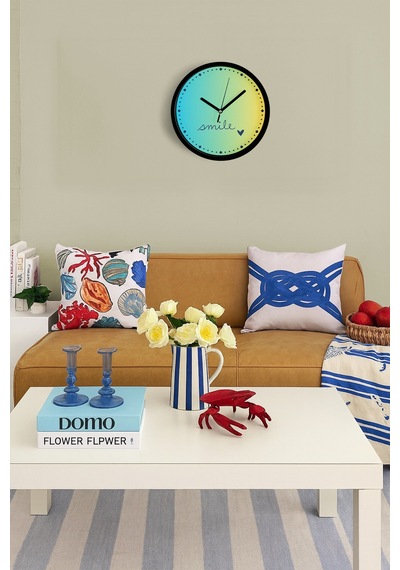 Smile '' Yazılı Modern Tasarım Duvar Saati - 30cm - Önü Camlı Siyah Kasa - Sessiz Mekanizma-jh0232 Siyah