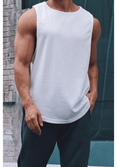 Genius Store Erkek Sporcu Atleti Sıfır Kol Tişört Fitness Gym Antrenman Tişörtü Ter Tutmayan Atlet Sıfırkol-2026 Beyaz