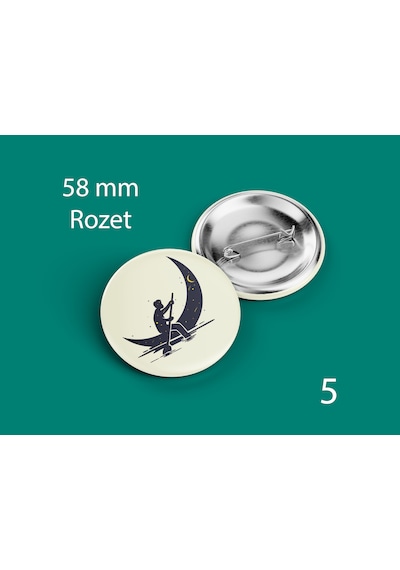 58 Mm Buton Rozet İğneli Çanta Kıyafet Rozeti Ay Sandallı Adam Çok Renkli
