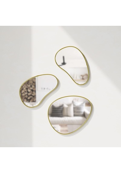 Hubba Pebble Duvar Montaj Aynaları, 3'lü Set, Pirinç &