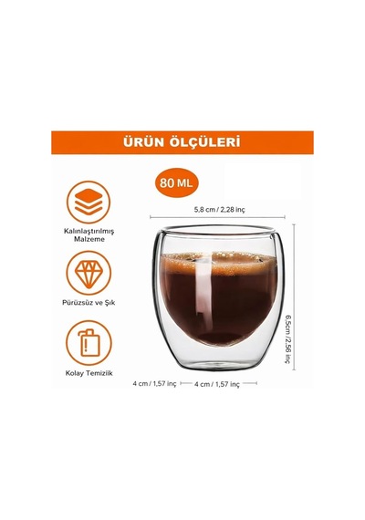 Espresso Bardağı 80 Ml Kahve Bardağı Çift Cidarlı Bardak 1 Adet Şeffat