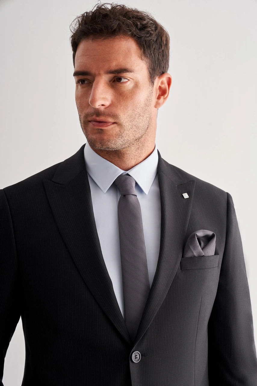 İmza Siyah Kırlangıç Yaka Tam Astar 6 Drop Slim Fit Esnek Takım Elbise 1001255156 Siyah