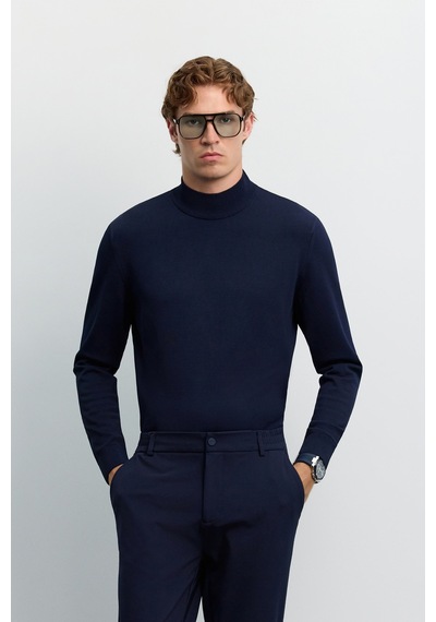 Avva Erkek Lacivert Yanı Lastikli Kırışmaz Hızlı Kuruyan Teknik Kumaş Slim Fit Pantolon A62y3077