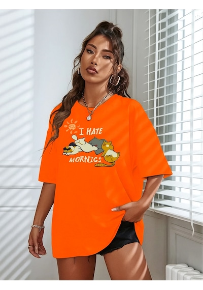 Kedi Baskılı Unisex Tişört Çok Renkli