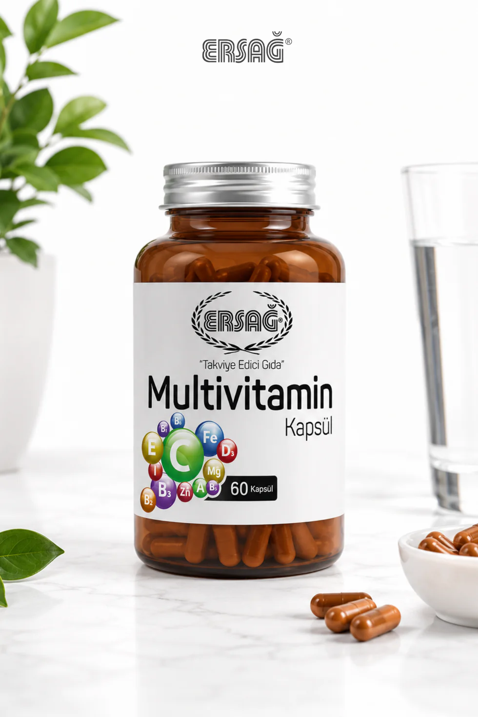 Ersağ Multivitamin Ginseng Ekinezya Zencefil Takviye Edici Gıda 60 Kapsül