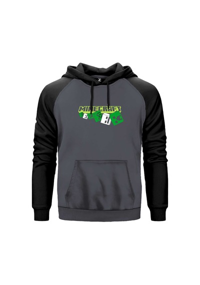 Minecraft Skeleton And Creeper Kırmızı Renk Reglan Kol Sweatshirt Kapşonlu