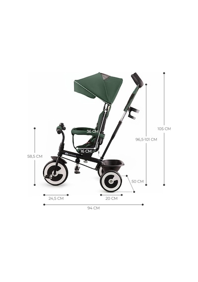 Aston 5 İ 1 Arada Üç Tekerlekli Bisiklet, 9 Ay+, Geriye Dönebilen Koltuk, Aksesuar Dahil Yeşil