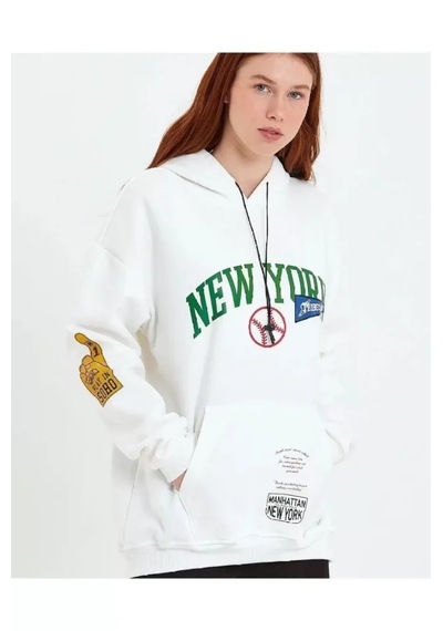 Suma Beyaz Baskılı Kapüşonlu Sweatshirt Xl Beden