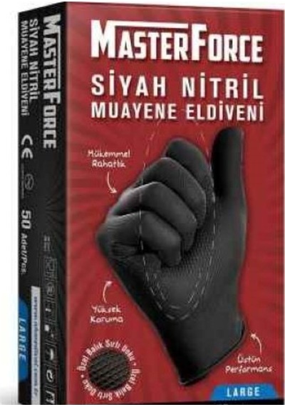 Has-Pet Masterforce Siyah Nitril Eldiven 50'Li Paket L(Large)