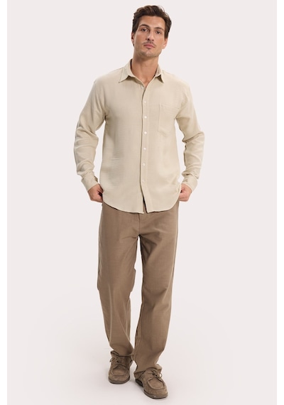 Tudors Erkek Relax Fit Rahat Kesim Oversize Müslin Viskon Pamuklu Tek Cepli Düz Bej Gömlek-42674 Tudors Erkek Relax Fit Rahat Kesim Oversize Müslin Viskon Pamuklu Tek Cepli Düz Bej Gömlek-42674