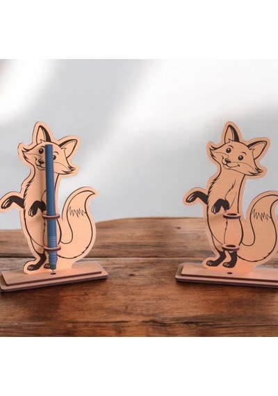 Boyanabilir Ahşap Tilki Kalemlik - 3mm Mdf Lazer Kesim Hobi Seti