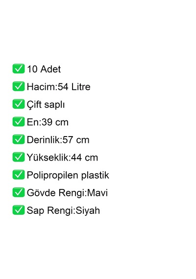 4 Tekerlek Plastik Alışveriş El Sepeti 54 Litre Mavi 10 Adet / En:42 Boy:54 Yükseklik:44 Cm