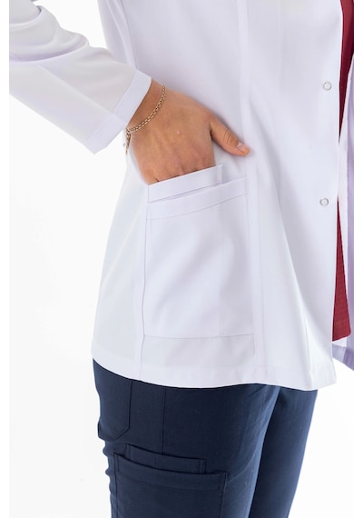 Spor Yaka Kulplu Kadın Doktor Önlüğü Alpaka Kumaş Ceket Boy Bko005 Beyaz
