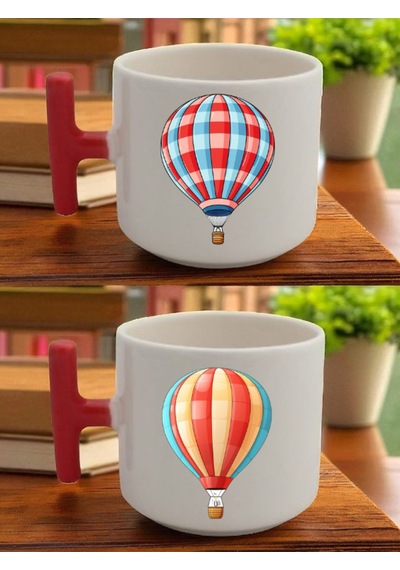 Balon Baslılı 2'li Latte Bardağı - Sevgililer Günü Hediyesi Kadın, Ablaya Doğum Günü Hediyesi Beyaz