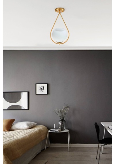 Damla Camlı Tekli Modern Hol Salon Oturma Odası Giriş Tekli Avize Beyaz