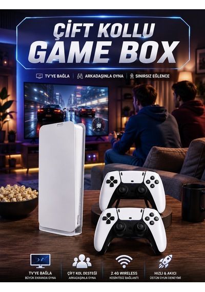 3d Çift Oyun Kollu 4k Hd Ekran Nostaljik 20.000 Oyunlu Beyaz Game Box - Lisinya