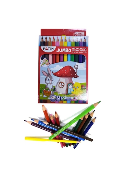 12 Li Jumbo Üçgen Kuru Boya Triangular 1 Paket Jumbo Üçgen Boya Kalemi 12 Renk Kuruboya 12 Renk
