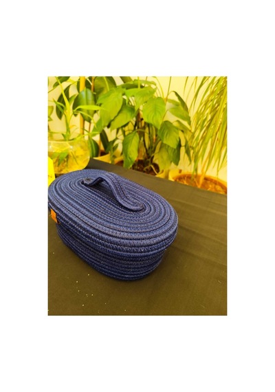 Hasır Jüt Sepet Oval Kapaklı Organizer Düzenleyici 30x20x10 Cm Lacivert Lacivert