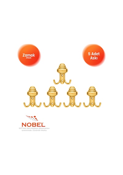 Sarikli Askı, Metal Vestiyer Askısı, Altin, Duvar Ve Dolap Askılığı 5'li Set Vidalı Altın