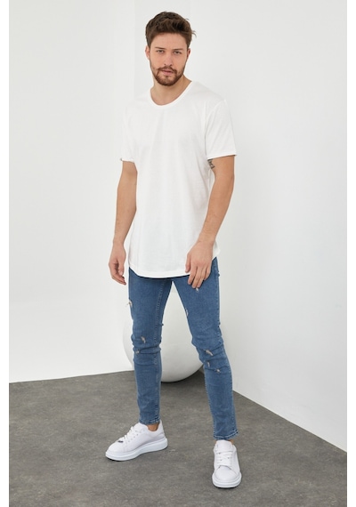 Tarz Cool Pis Yaka T-shirt Kırık Beyaz