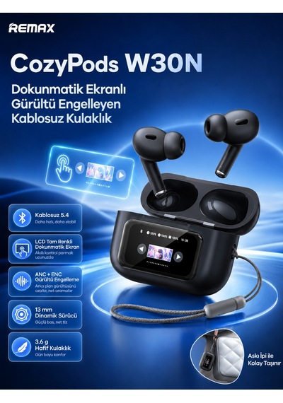 Remax Cozypods W30N Bluetooth 5.4 Dokunmatik Ekranlı Kulak İçi Kulaklık