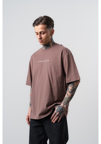 Respire Erkek Essential Nakış Detaylı Oversize T-shirt Kahve