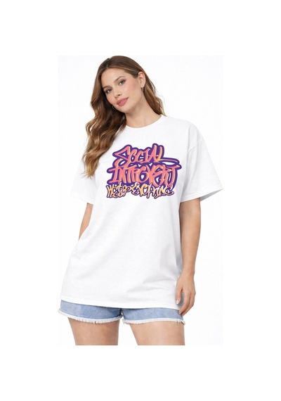 Herkesemoda Graffitti Yazı Detaylı Basic T-shirt Beyaz