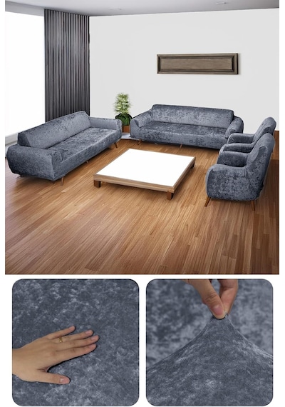 Bibaha Kadife Lastikli 3 3 1 1 Koltuk Örtüsü Takımı Kanepe Kılıfı Çekyat Örtüsü Kılıfı Koyu Gri 180 X 2 Çok Renkli