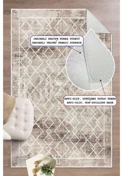 Kilim Desen Dekoratif Kaymaz Taban Yıkanabilir Dijital Baskılı Salon Halısı Kahverengi
