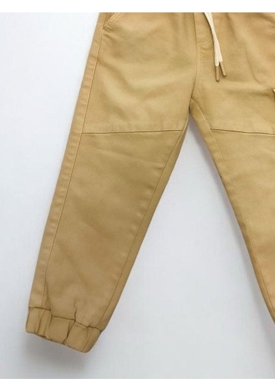 Çikoby Erkek Çocuk Bel Ve Paça Lastikli Dokuma Cepli Kargo Pantolon-14602 Bej