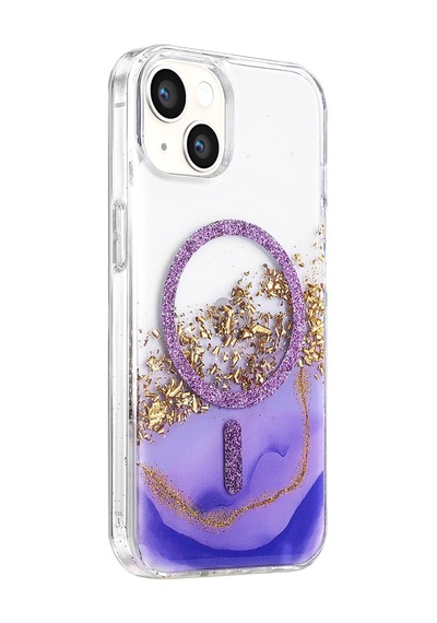 Onegif Apple İphone 14 Lotus Simli Magsafe Kapak - Mor - Mor