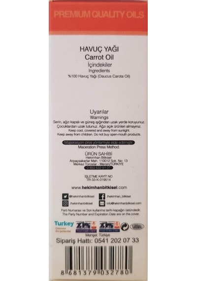 Hekimhan Bitkisel Havuç Yağı 20 ML