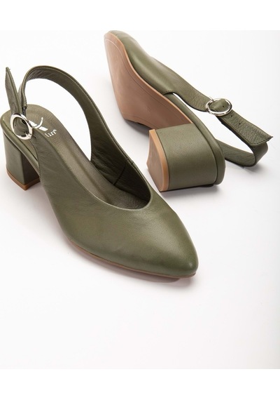 Analin Shoes Kadın Hakiki Deri Bilekten Bağlı Toka Detaylı Topuklu Ayakkabı Yeşil