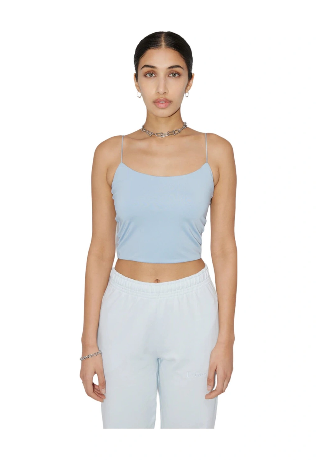 Mamayaga Kadın Askılı Spor Şık U Yaka Crop Top Curve Büstiyer Bluz Mavi