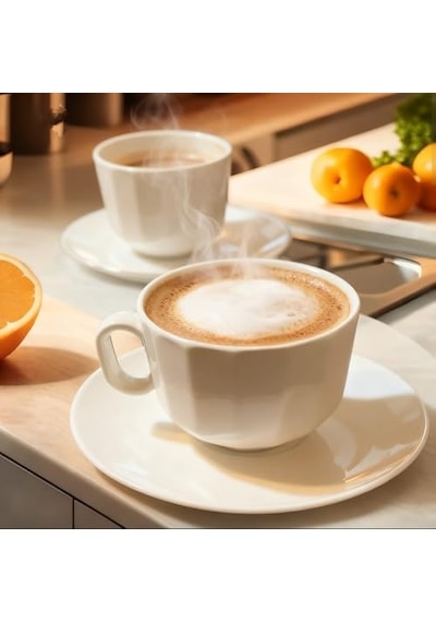 Ayrex Kütahya Porselen Bevel 190 Cc/ml 6 Kişilik Çay Duble Türk Kahve Fincan Takımı 12 Parça Cappuccino Latte Moc Diğer