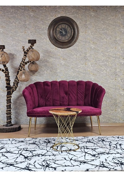 Zafir İkili Papatya Çay Seti Koltuk Gold Sivriltme Ayak, Balkon, Salon, Ofis, Koltuk Takımı, İkili Berjer Bordo