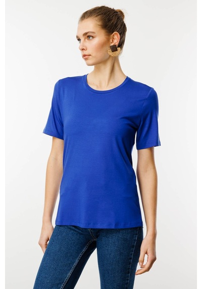 Kadın Sıfır Yaka Basic Penye T-shirt Saks Saks