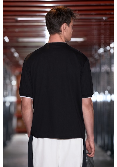 Grımelange Rough Erkek %100 Organik Pamuklu Kontrast Biyeli Baskı Detaylı Regular Fit Siyah T-shirt